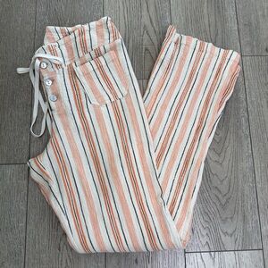 SUNDANCE Pants Womens Medium Orange & White Striped Gigi Cotton Gauze Drawstring